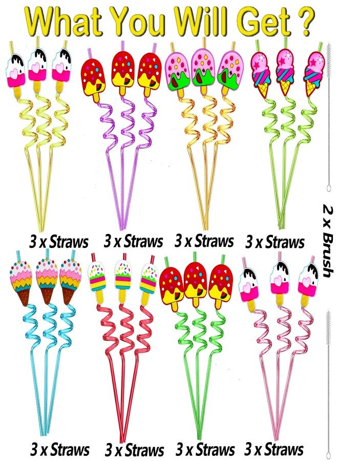 GREAWOD CrazyShapes 24 Reusable Colorful Ice Cream Straws for Parties, Includes Cleaning Brushes - Image 3